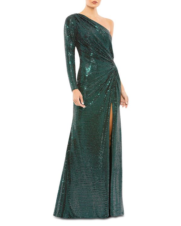 マックダガル レディース アンダー御召しもの ナイト爵御召しもの スパンコール Mac Duggal One Shoulder Sequined Gown Bottle Green 緑であること