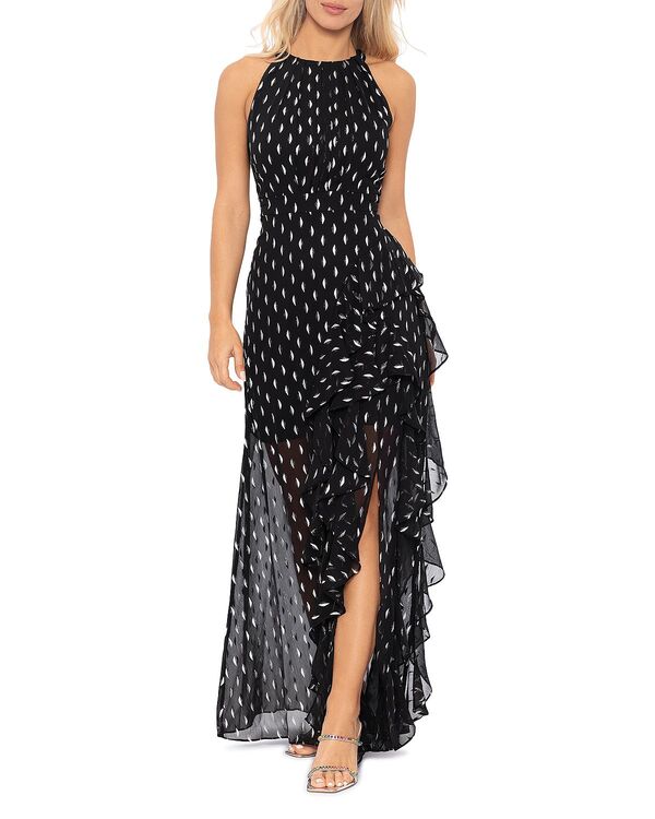 アクア レディース トップス ワンピース シフォン フリル トール AQUA Metallicrescent Chiffon Ruffle Gown - Exclusive Black Silver ブラック|ReVida 店