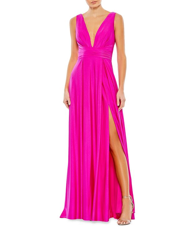 マックダガル レディース アンダーお召しもの ナイト爵お召しもの プルオーバー Mac Duggal Jersey Plunge Neck Eveningown Hot Pink サクラ色