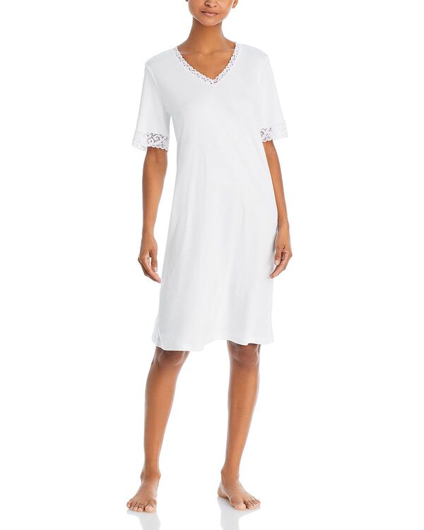 ハンロ レディース アンダー御召しもの ナイト爵御召しもの Hanro Momentshort Sleeve Nightgown White 白いこと