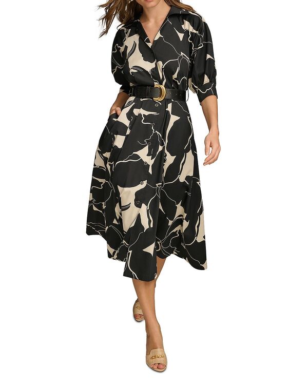 ダナキャラン レディース トップス ワンピース シャツ Donna Karan Belted Shirt Dress Black/Parchment ブラック 27,170円