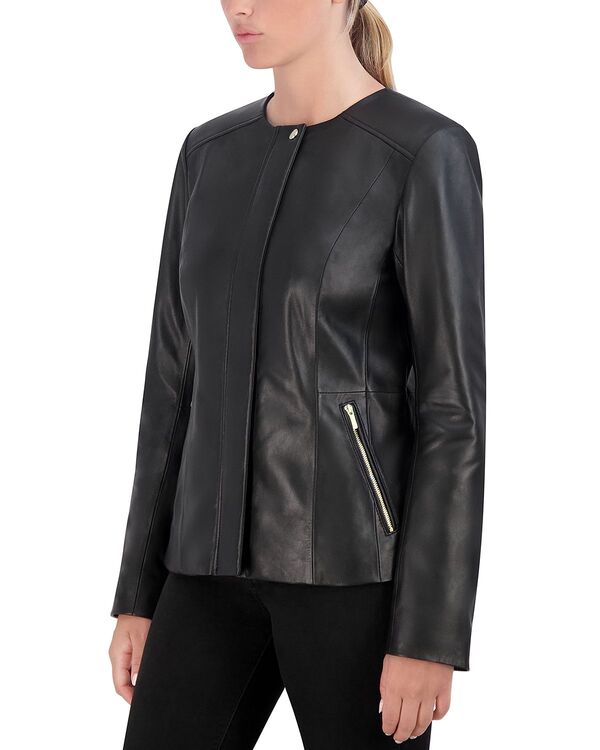 コールハーン レディース アウター ジャケット・ブルゾン レザー Cole Haan Collarless Leather Jacket Black ブラック｜ReVida 店