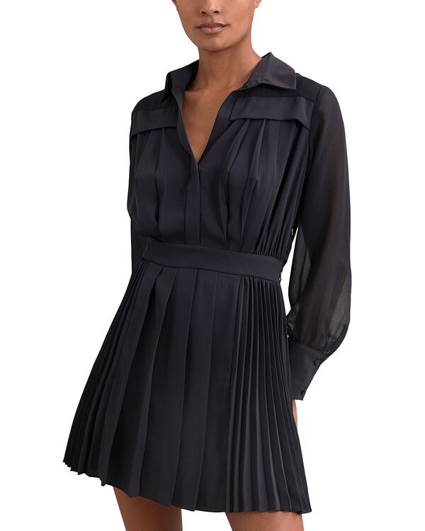 レイス レディース トップス ワンピース ミニ REISS Giselle Pleat Flippy Minidress Navy ネイビー