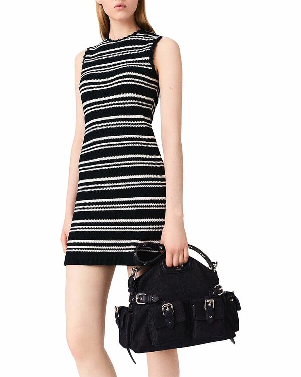 マージュ レディース トップス ワンピース ミニ Maje Crochet Mini Dress Navy/White ホワイト