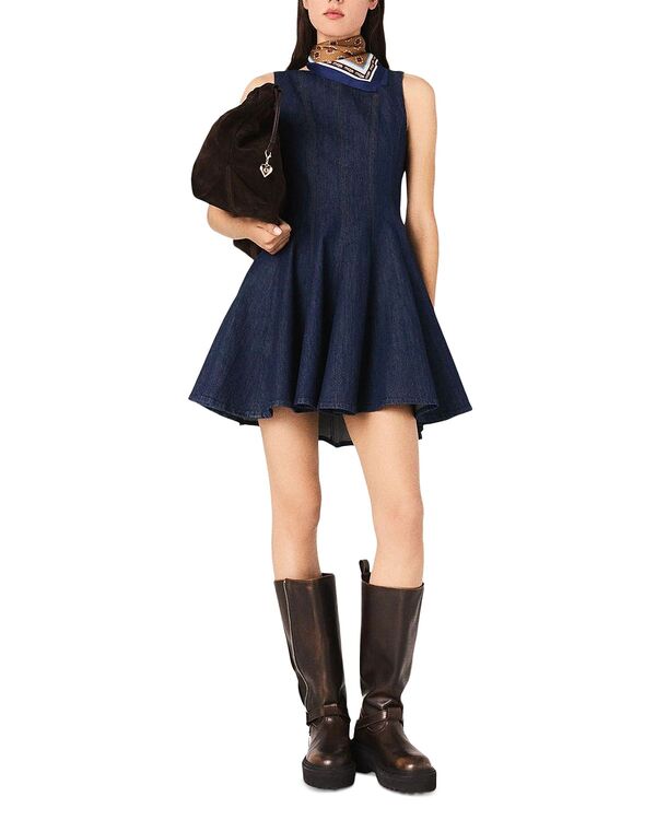 マージュ レディース トップス ワンピース フリル デニム Maje Short Denim Dress with Ruffles Navy ネイビー