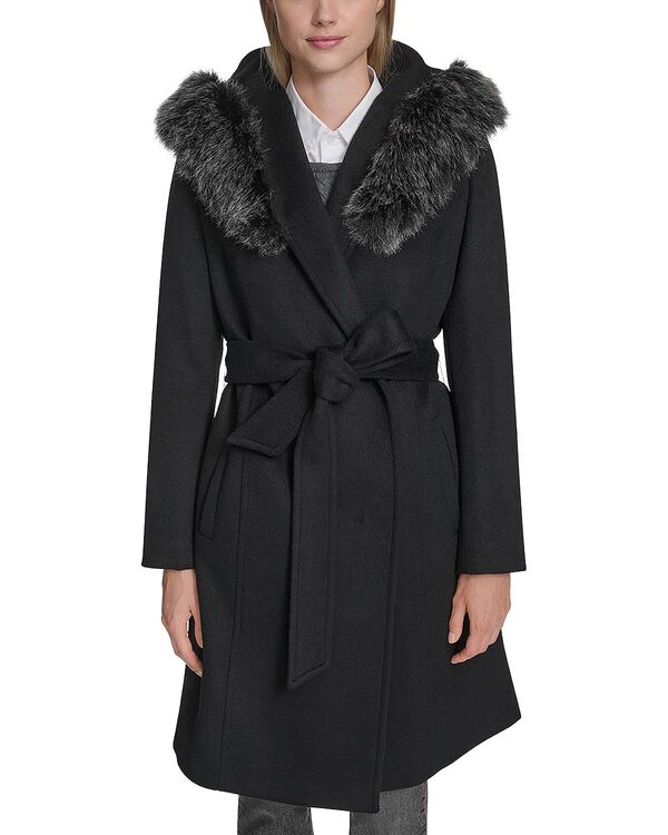 コールハーン レディース アウター コート Cole Haan Single Breasted Faux Fur Hooded Coat Black ブラック