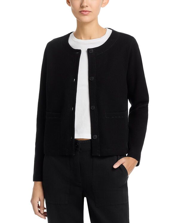 エイリーンフィッシャー レディース アウター ジャケット・ブルゾン Eileen Fisheround Neck Short Jacket Black ブラック