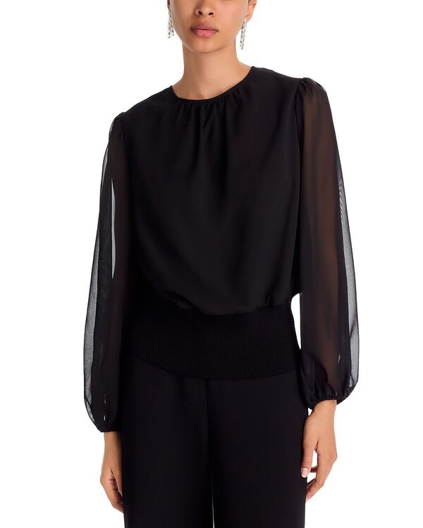 ミソック レディース トップス シャツ シフォン ブラウス Misook Chiffon Sleeve Blouse Black ブラック
