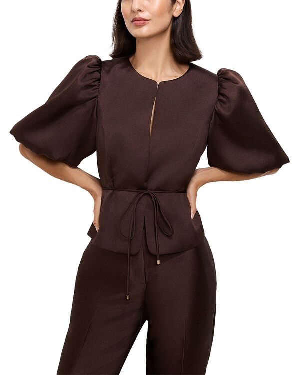 フェイズ・エイト レディース アウター ジャケット・ブルゾン サテン Phaseight Ivy Satin Puff Sleeve Jacket Brown ブラウン