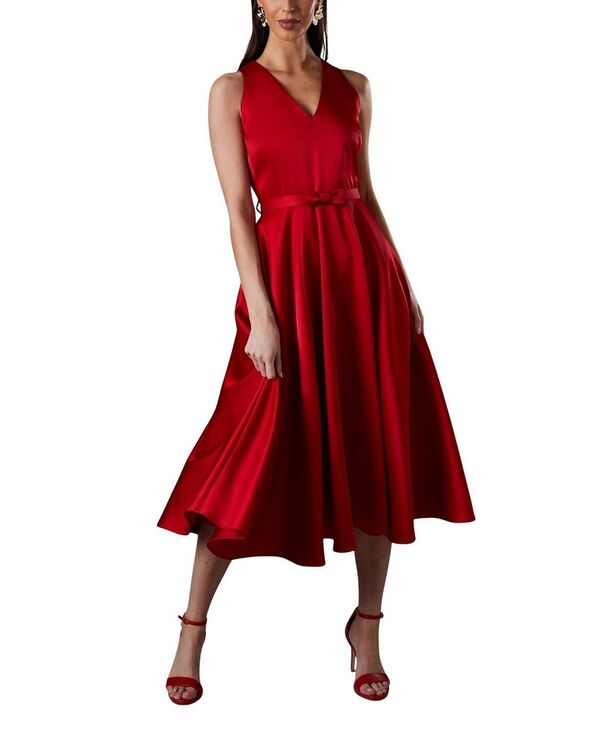 コースト レディース トップス ワンピース Vネック ミディ スカート Coast Bow Trim V-Neck Volume Skirt Midi Dress Red レッド