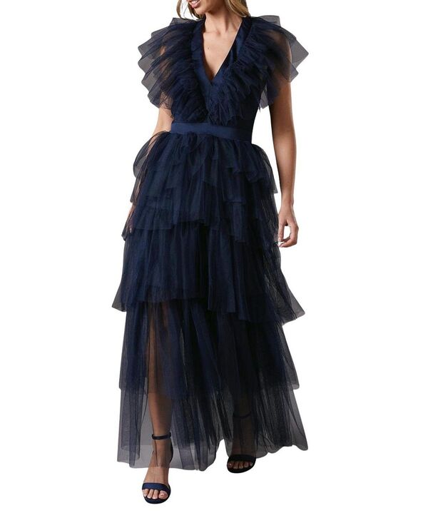コースト レディース トップス ワンピース Vネック ティアード メッシュ マキシ ホルター Coast Mesh V-Neck Halter Tiered Maxi Dress Navy ネイビー