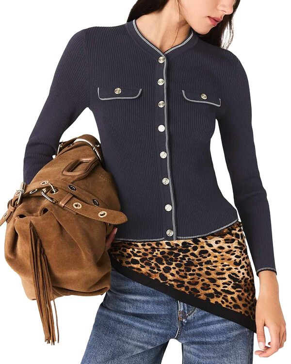 マージュ レディース アウター カーディガン リブ セーター ニット Maje Ribbed Knit Cardigan Sweater Navy ネイビー