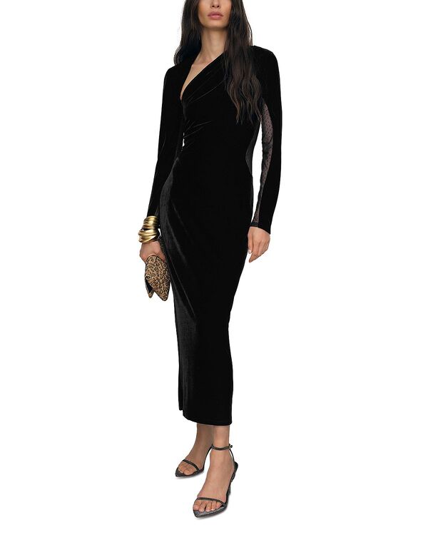 レイス レディース トップス ワンピース プチ ミディ ベルベット シアー REISS Petite Kassheer Panelled Velvet Midi Dress Black ブラック