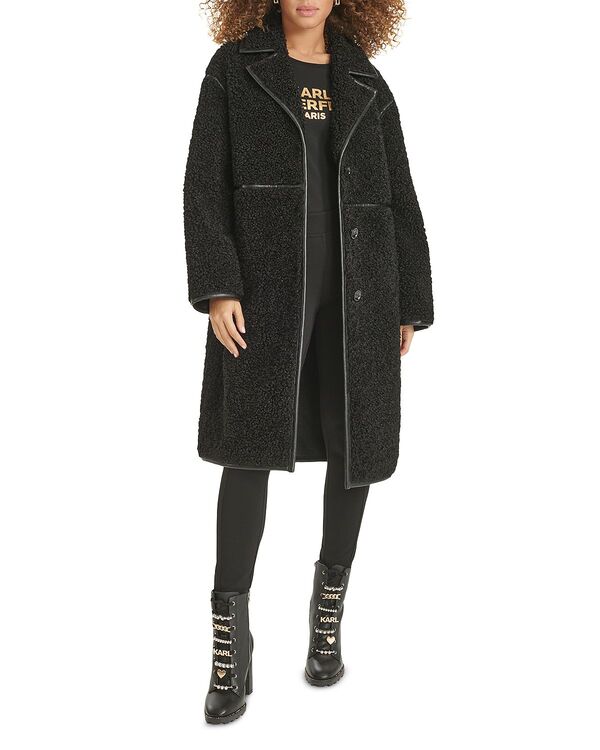 カール ラガーフェルド レディース アウター ジャケット・ブルゾン KARLAGERFELD PARIS Faux Sherpa Button Front Jacket Black ブラック｜ReVida 店