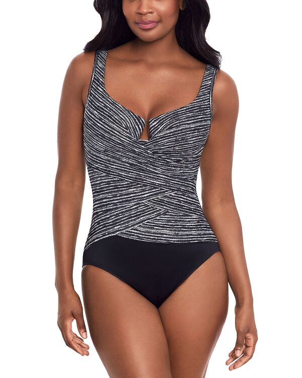 ミラクルスーツ レディース 水着 上下セット キャップ ケープ Miraclesuit Selenitescape Layered One Piece Swimsuit Black//White ホワイト