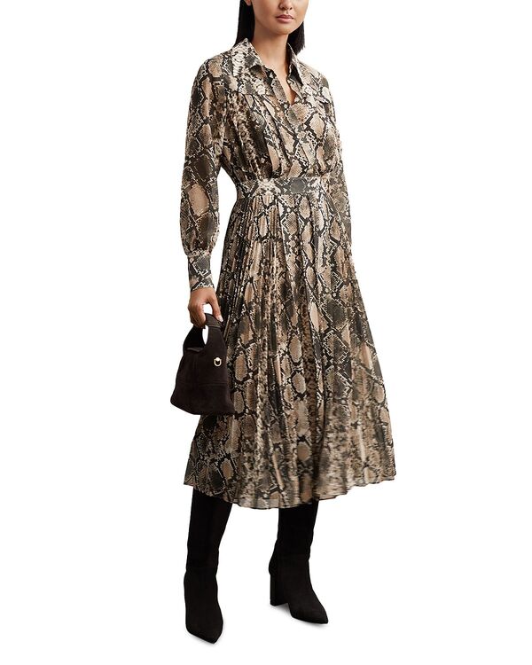 レイス レディース トップス ワンピース プリント ミディ REISS Annika Snake Print Midi Dress Neutral