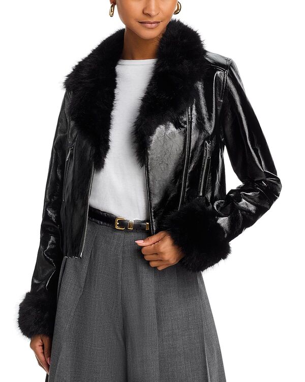 フレンチコネクション レディース アウター ジャケット・ブルゾン レザー フェイクレザー FRENCH CONNECTION Camryn Crinkled Faux Leather Moto Jacket Black ブラック