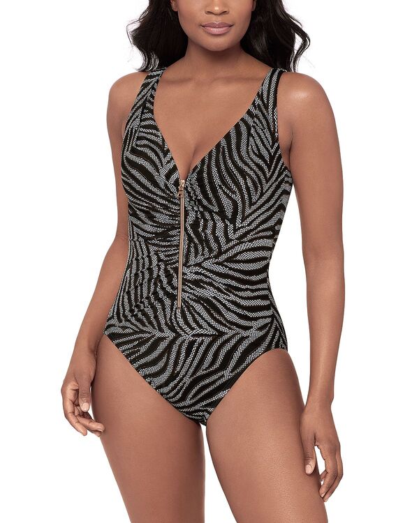 ミラクルスーツ レディース 水着 上下セット Miraclesuit Zirconic Zipt One Piece Swimsuit Black/White ホワイト
