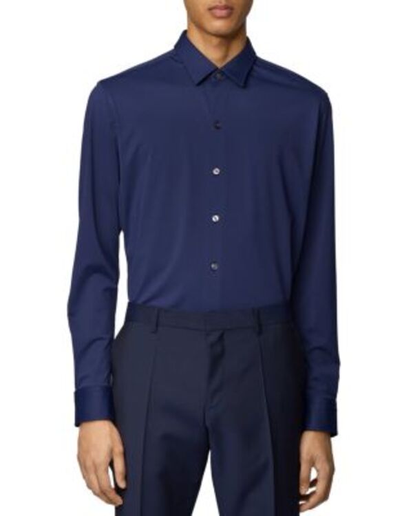 ボス メンズ トップス シャツ レギュラーフィット BOSS Robbie Regular Fit Shirt Dark Blue ブルー｜ReVida 店