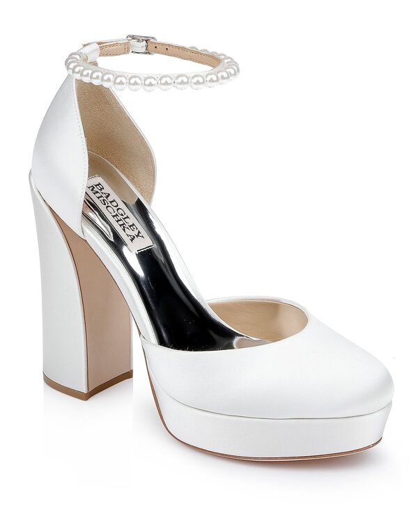 バッジェリーミシュカ レディース シューズ パンプス ヒール Badgley Mischka Women's Felixalmond Toe Adorned Strap Higheel Pumps White Satin ホワイト