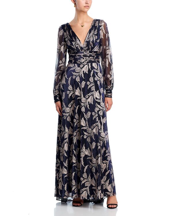 アクア レディース トップス ワンピース トール AQUA Metallic Leaf Gown - Exclusive Navy/Rose ネイビー