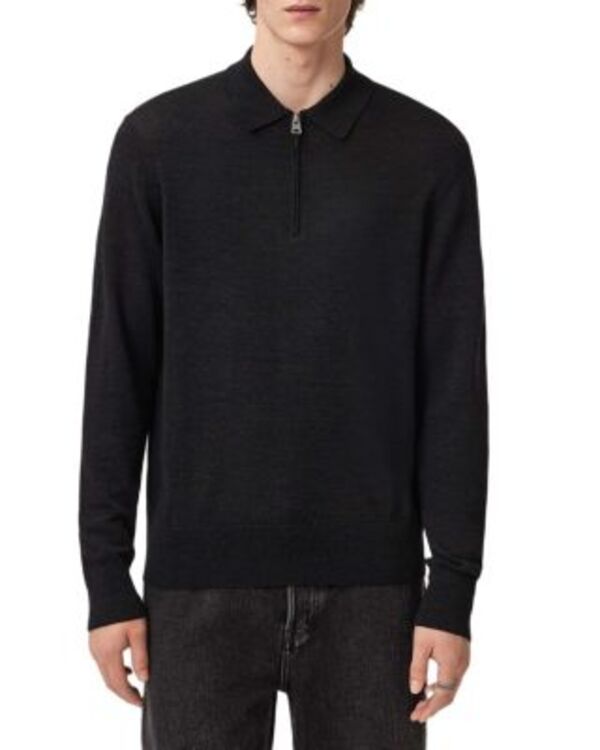 オールセインツ レディース アウター ニット・セーター ハーフジップ ポロシャツ ALLSAINTS Albany Quarter Zipolo Sweater Cinder Black ブラック｜ReVida 店