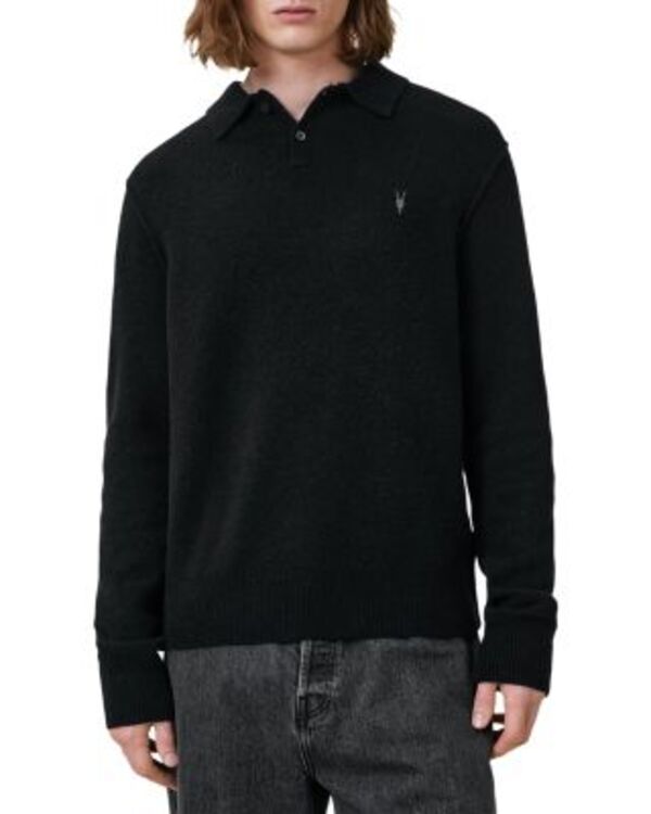 オールセインツ メンズ アウター ニット・セーター レギュラーフィット ポロシャツ ALLSAINTStatten Regular Fit Polo Collar Sweater Black ブラック