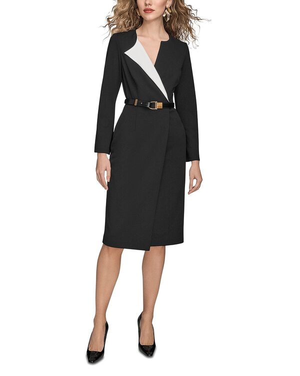 ダナキャラン レディース アウター ジャケット・ブルゾン ブレザー Donna Karan Belted Blazer Dress Black Cream クリーム