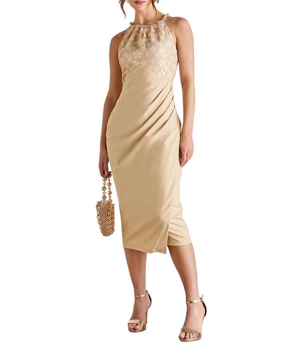 コースト レディース トップス ワンピース ミディ スパンコール Coast Beadetail Sequin Midi Dress Beige ベージュ