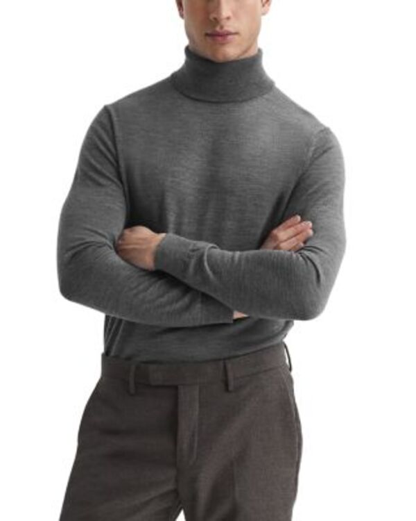 レイス メンズ アウター ニット・セーター スリムフィット タートルネック ウール REISS Caine Merino Wool Slim Fiturtleneck Sweater Mid Gray Melange グレー