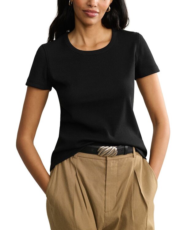 ジェニーケイン レディース トップス Tシャツ クルーネック リブ Jenni Kayne Ribbed Crewneck Tee Black ブラック｜ReVida 店