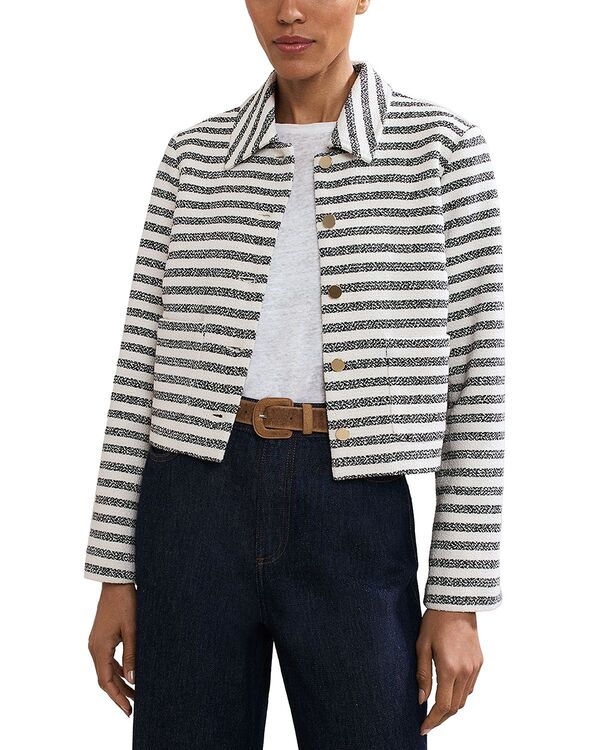 フェイズ・エイト レディース アウター ジャケット・ブルゾン Phaseight Neave Striped Jacket Navy/Ivory アイボリー