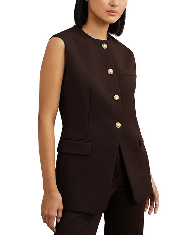 レイス レディース アウター コート REISS Priya Waistcoat Chocolate チョコレート