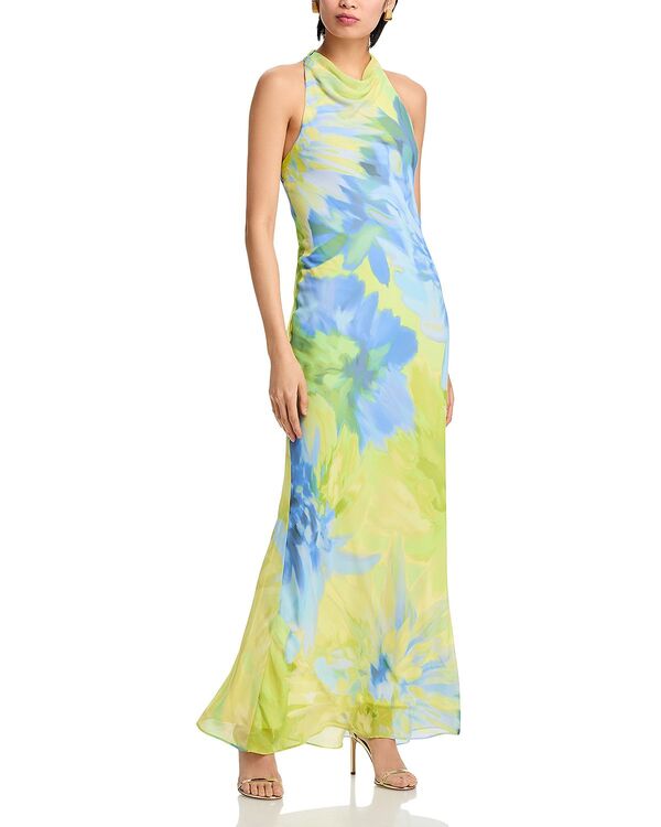 アクア レディース トップス ワンピース シフォン プリント マキシ AQUA Printed Chiffon Maxi Dress Citrine