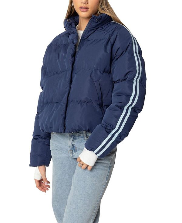 アディクテッド レディース アウター ジャケット・ブルゾン Edikted Sherry Side Striped Puffer Jacket Navy ネイビー