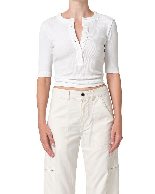 シチズンズ オブ ヒューマニティ レディース トップス シャツ Citizens of Humanity Nali Short Sleeve Henley Top White ホワイト｜ReVida 店