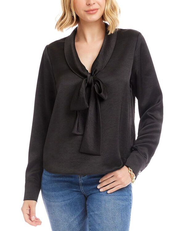 カレンケーン レディース トップス シャツ サテン Karen Kane Satin Bow Top Black ブラック