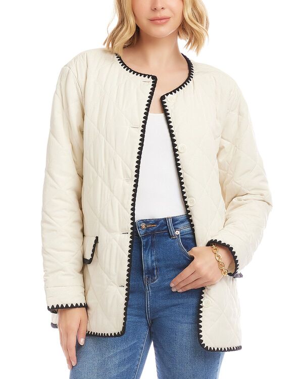 カレンケーン レディース アウター 上衣・上衣 キルティング Karen Kanedge Stitch Quilted Jacket Cream/ Black 皮膚軟化剤