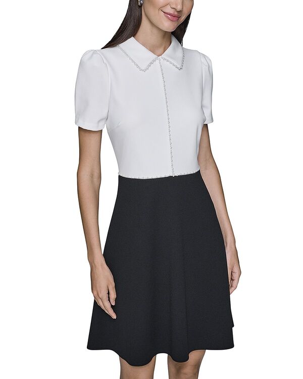 カール ラガーフェルド レディース トップス ワンピース クレープ スキューバ KARLAGERFELD PARIScuba Crepe Fit & Flare Dressoft White/ Black ホワイト