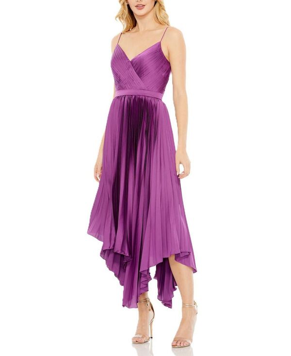 マックダガル レディース トップス ワンピース プリーツ ミディ サテン Mac Duggal Pleated Satin Flowy Midi Dress Amethyst