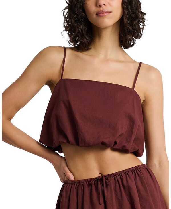 オニア レディース トップス シャツ リネン Oniair Linen Bubble Crop Top Rum