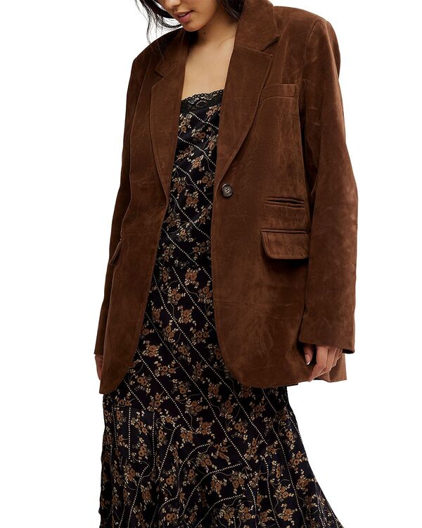 フリーピープル レディース アウター 上衣・上衣 スエードクロス スポーツジャケット Free People Paper Cut Faux Suede Blazer Brown Bear 赤銅色
