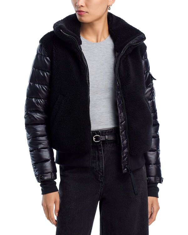 アクア レディース アウター ジャケット・ブルゾン AQUA Sherpa & Gloss Bomber Jacket - Exclusive Jet/Black ブラック|ReVida 店