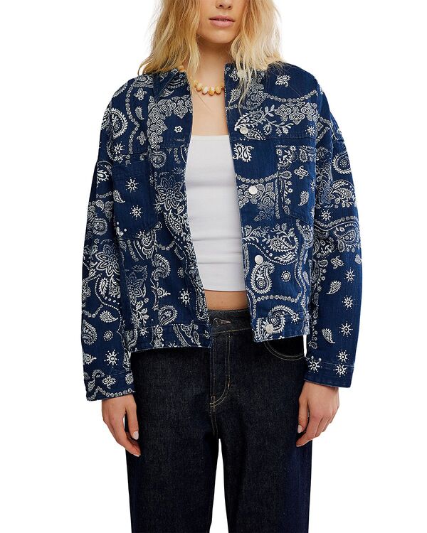 フリーピープル レディース アウター 上衣・上衣 刷り上げる ジーンズ Free People Opal Swing Printedenim Jacket Navy Combo 米国海軍