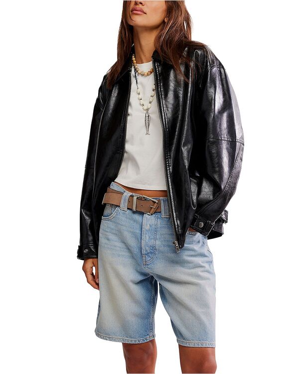 フリーピープル レディース アウター 上衣・上衣 なめし革 フェイクレザー Free People Sloane Faux Leather Jacket Black 黒いこと