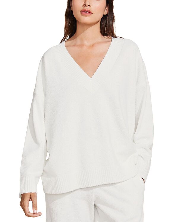 エバージェイ レディース アウター パーカー・スウェット Vネック シャツ Eberjey Boucle V Neck Sweatshirt Ivory アイボリー