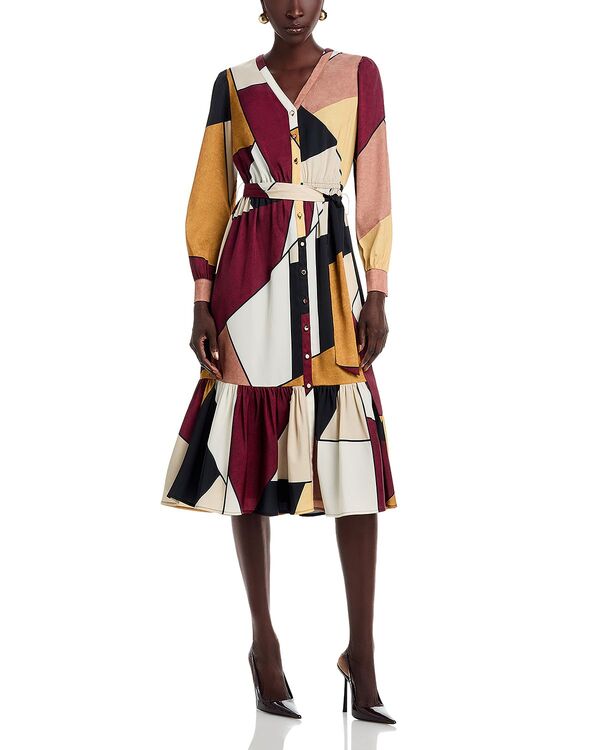 ティー・タハリ レディース トップス ワンピース Vネック プリント Tahari Tahar Printed V Neck Dressueded Blocks Print