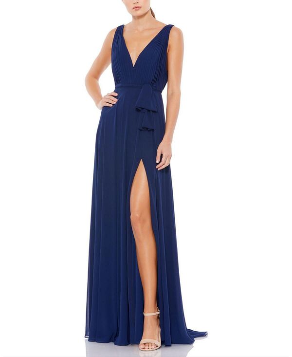 マックダガル レディース トップス ワンピース Vネック シフォン ノースリーブ Mac Duggal Sleeveless V-Neck Chiffon Gown Midnight