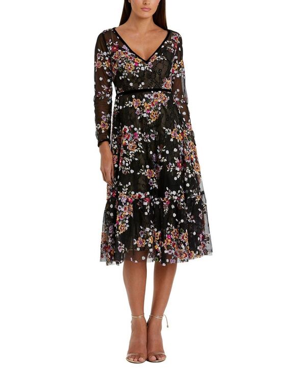 マックダガル レディース トップス ワンピース フラワー柄 刺繍 フラワー Mac Duggal Floral Embroidered Tea Length Dress Black Multi ブラック