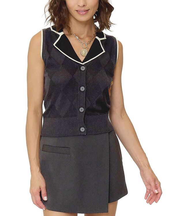 セントラルパークウェスト レディース アウター 限りない Central Park West Women\u0027s Olive Diamond Stitch Vest Black 黒いこと